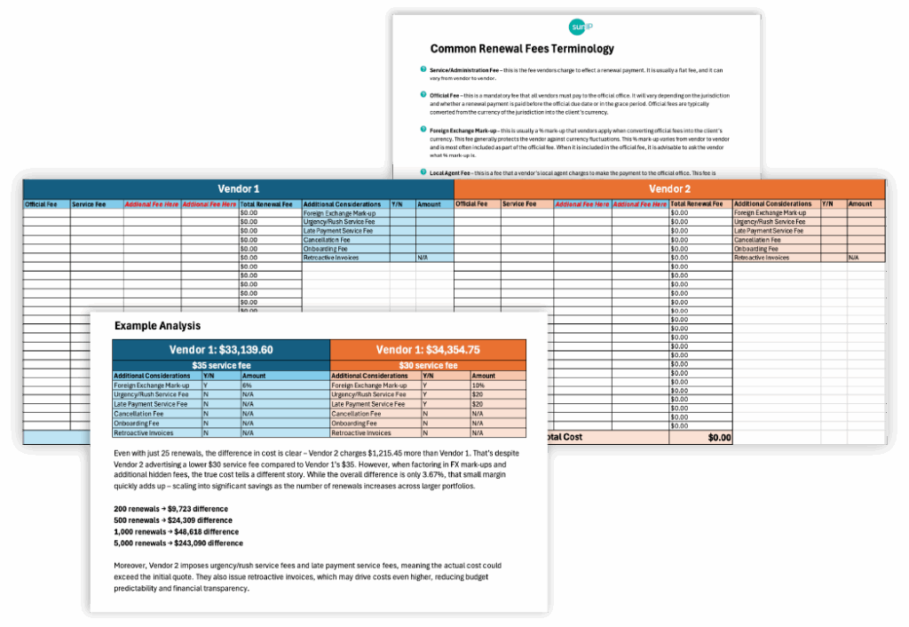 Screenshot of our Renewals Cost Comparison Template